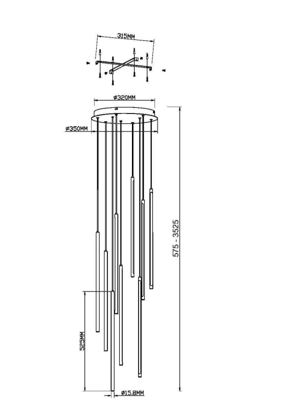 Каскадная люстра 35*35*352,5 см, LED, 46W, 3000К, Maytoni Light stick MOD236PL-L54BS3K латунный