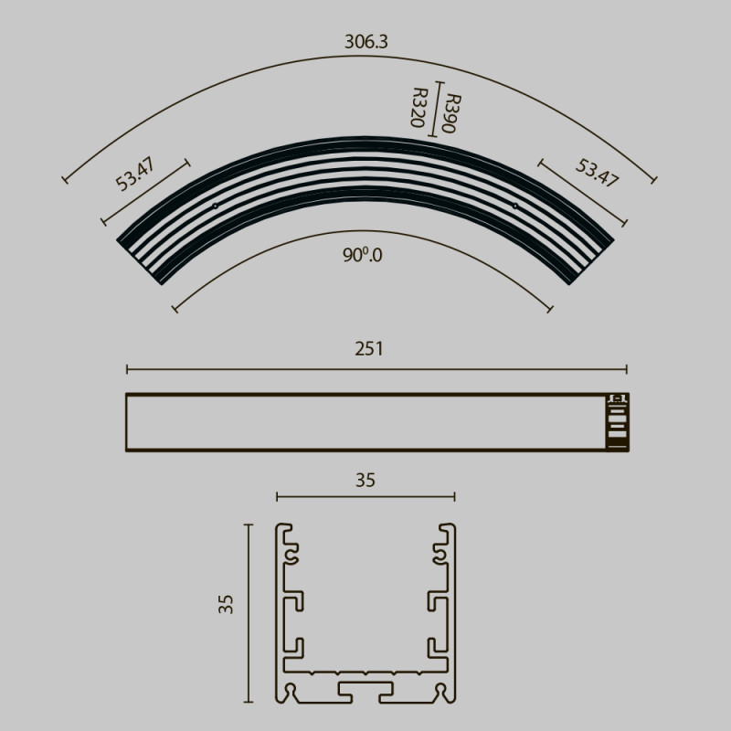 Радиусный профиль ALM-3535R-B-D-90°-0.3M 3,5*3,5*30,63 см, Maytoni Led Strip черный