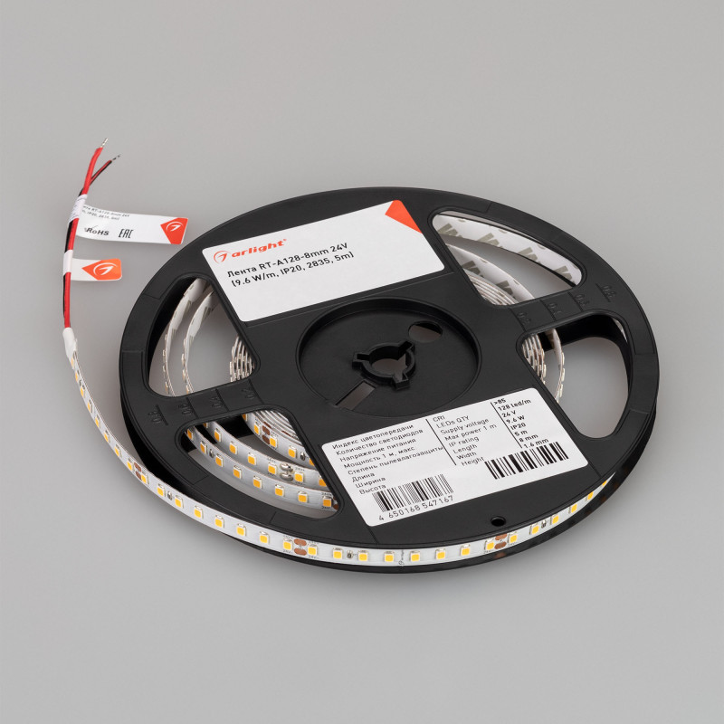 Лента RT-A160-8mm 24V Warm3500 (12 W/m, IP20, 2835, 5m) (Arlight, высок.эфф.150 лм/Вт) 028560(2). Цена указана за 5 метров. Продается кратно 5 метрам.