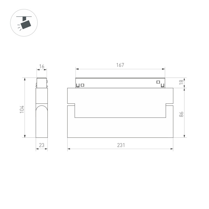 Светильник на шине Arlight 035867 23,1*2,3*10,7 см, 12W, белый (теплый)K,