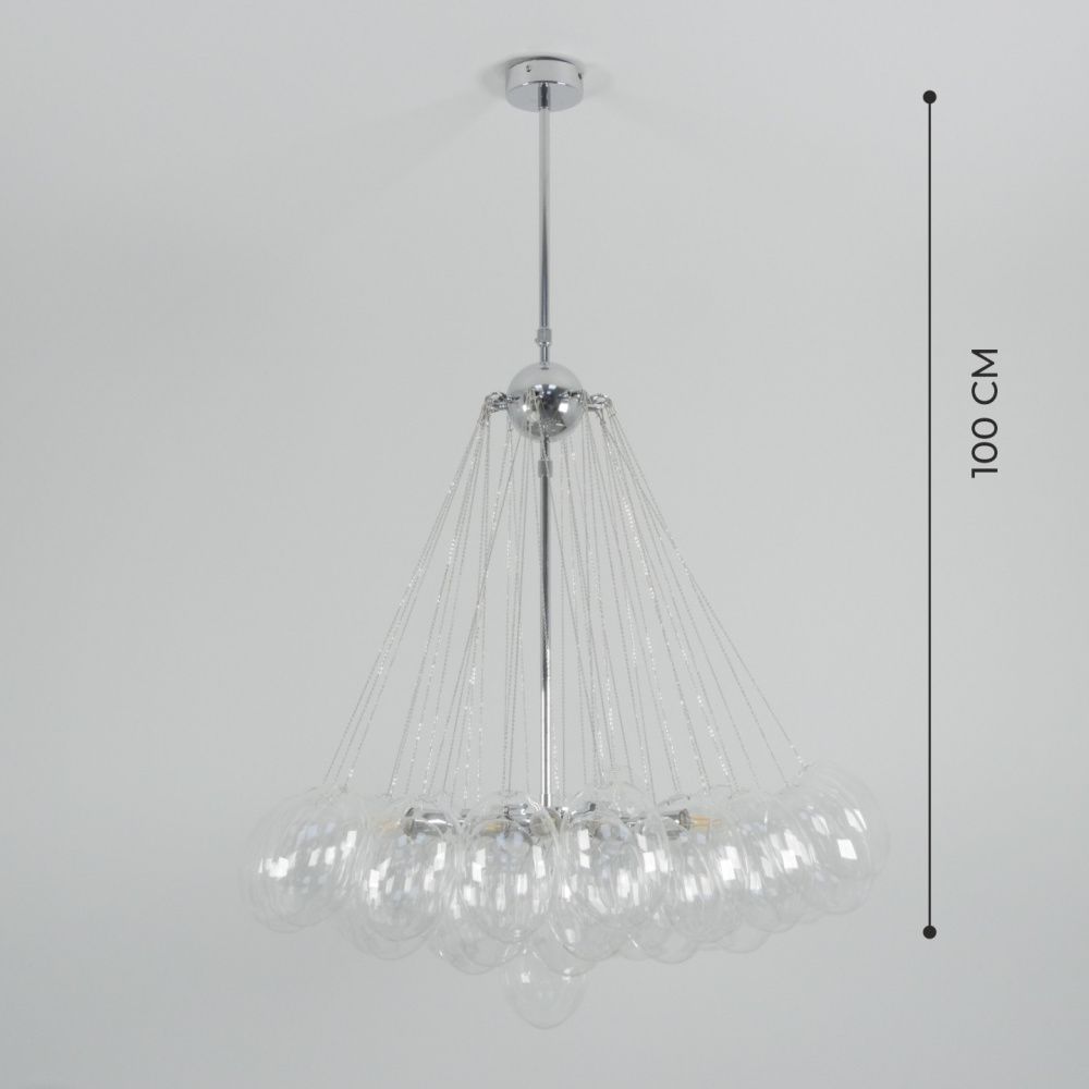 Светильник ElegantLight DZN-20635 ХРОМ+ПРОЗРАЧНЫЙ D/H/12/E27/40W+37 стеклянных плафонов без ламп GRAPE 23-12