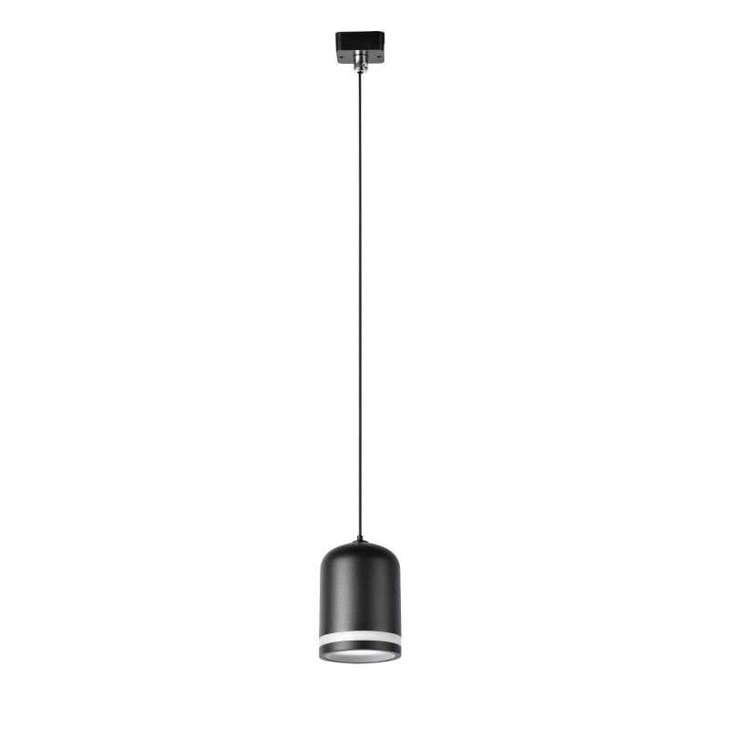 Подвес Favourite Unika 4145-1P, D62*H90/1500, подвесной  светильник на шинопровод черного цвета с закругленным конусообразным плафоном, в который встроено декоративное акриловое кольцо