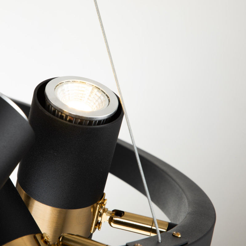 Подвесная люстра Favourite Light point 2997-9P, D850*H290/1220, каркас светильника сочетает два цвета - золотая гальваника и черный, поворотный плафон, лампу GU10 можно менять