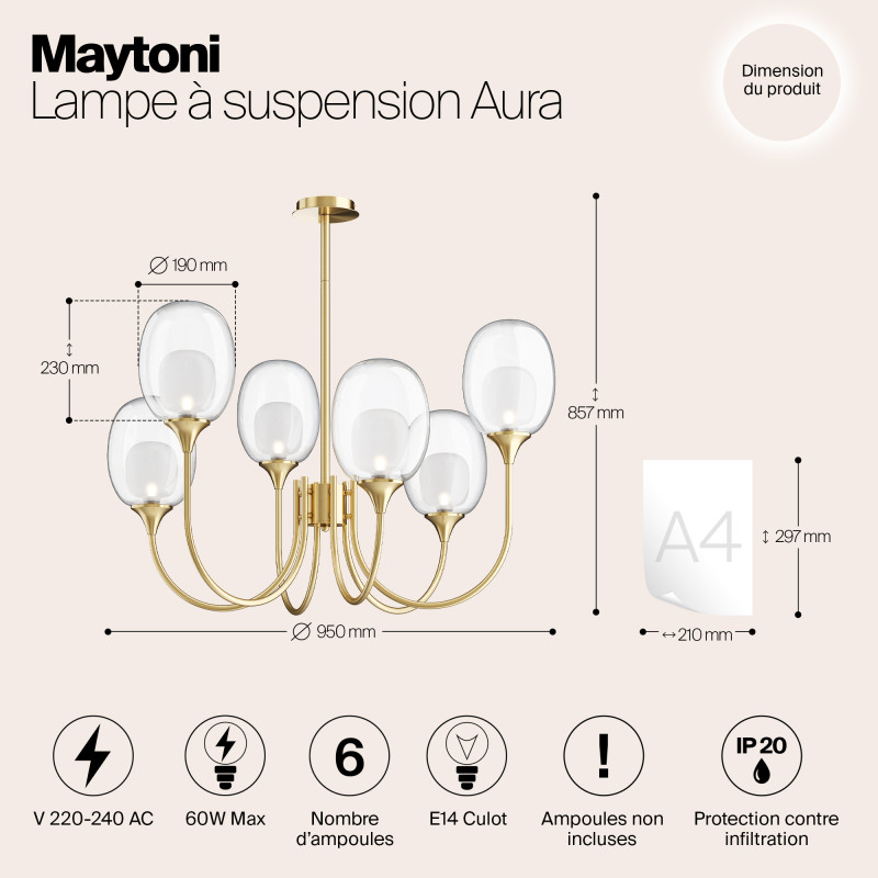 Светильник 95 см, Maytoni Aura MOD016PL-06BS, латунь