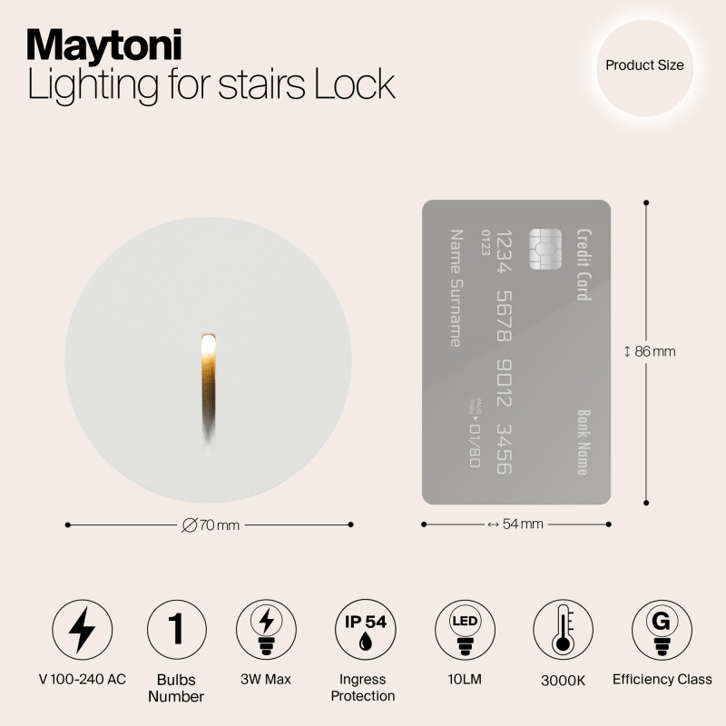 LED светильник 7 см, 3W, 3000K, Maytoni Lock O014SL-L3W3K, белый, вр 5,5 см