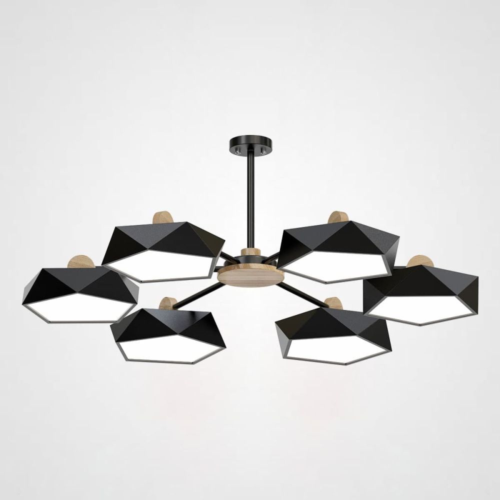 Потолочная люстра GEOMETRIC CH 6 102*102*16 см, 6*LED*2W, ImperiumLoft GEOMETRIC-CH01, Чёрный, Дерево