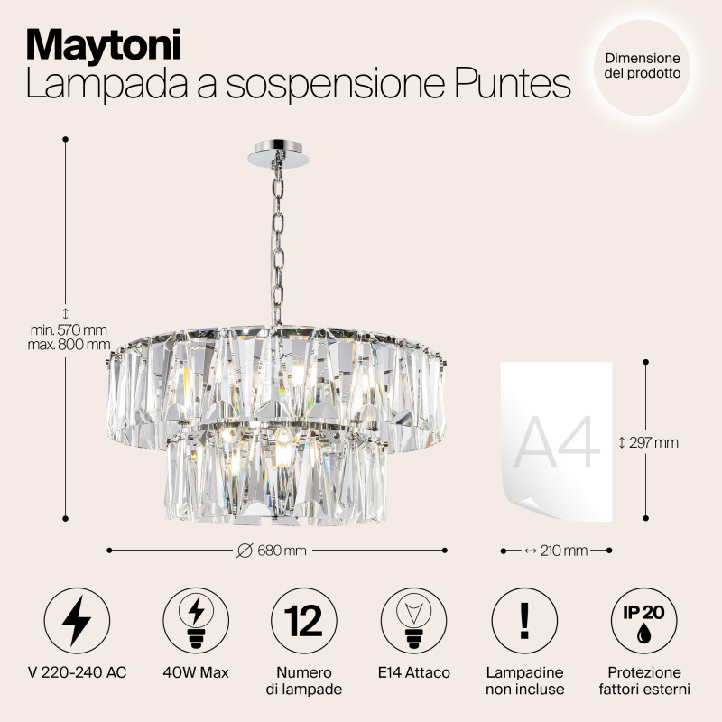 Подвесная люстра Maytoni Puntes MOD043PL-12CH, диаметр 68 см, хром