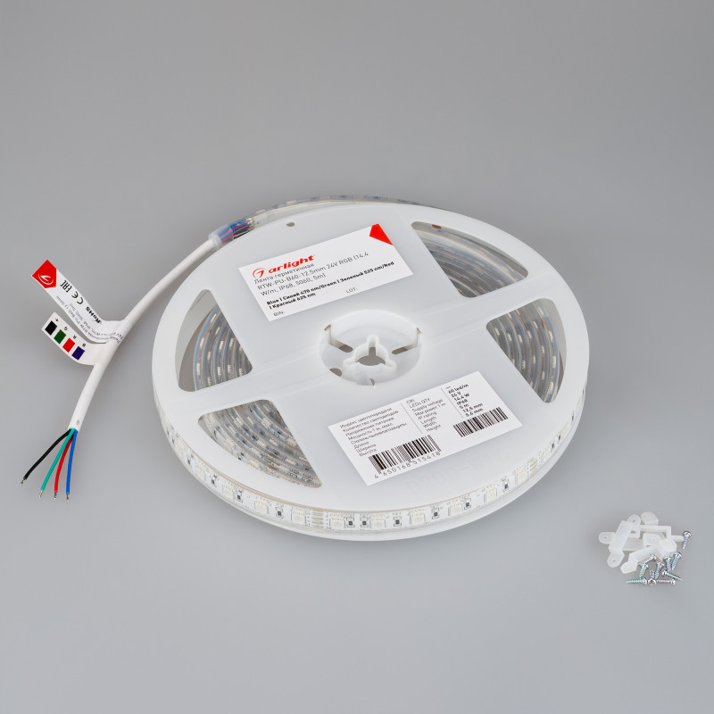 Лента герметичная RTW-PU-B60-12.5mm 24V RGB (14.4 W/m, IP68, 5060, 5m), Arlight 029515(2). Цена указана за 5 метров. Продается кратно 5 метрам.