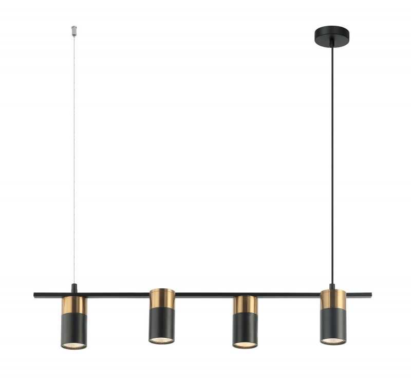 Подвесная люстра Favourite Topper 2825-4P, L710*W100*H140/1140, Каркас черного цвета, плафоны черного и золотого цвета