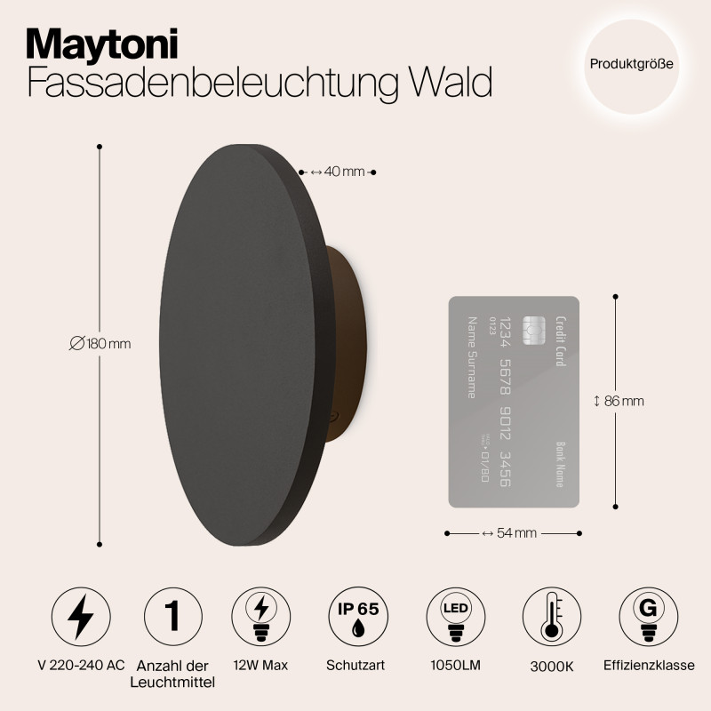 Бра 18 см, 12W, 3000K, Maytoni Wald O420WL-L12GF, серый
