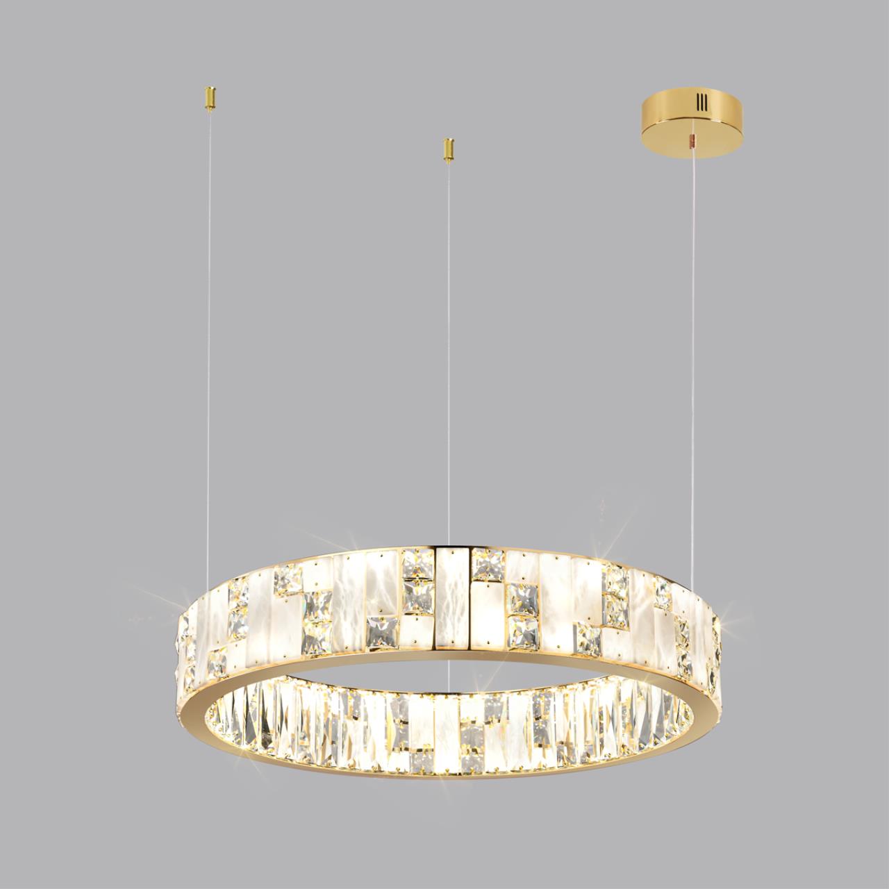 Люстра 60*60*100 см, LED 1*80W, 3700 К, Odeon Light Crossa 5072/80L, золото/прозрачный/белый