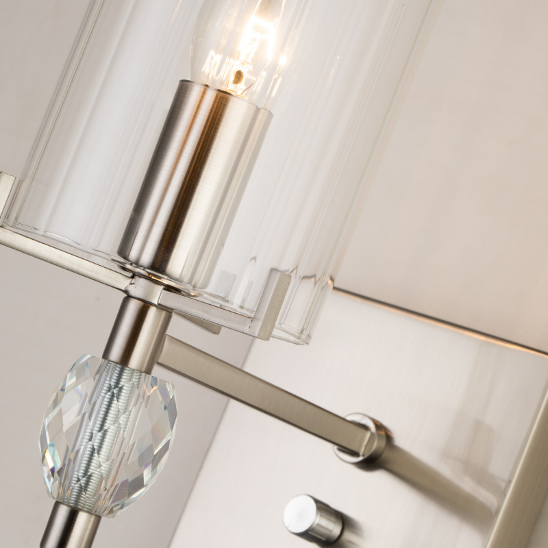 Бра Favourite Stine 2704-1W, D220*W100*H260, никель, плафон из прозрачного узорного стекла, декоративные элементы из прозрачного хрусталя, управление с помощью диммера
