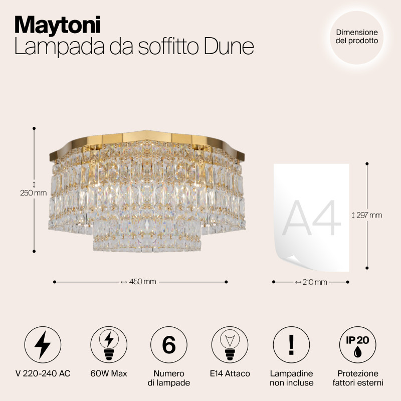 Светильник 45 см, Maytoni Dune DIA005CL-06G, золото