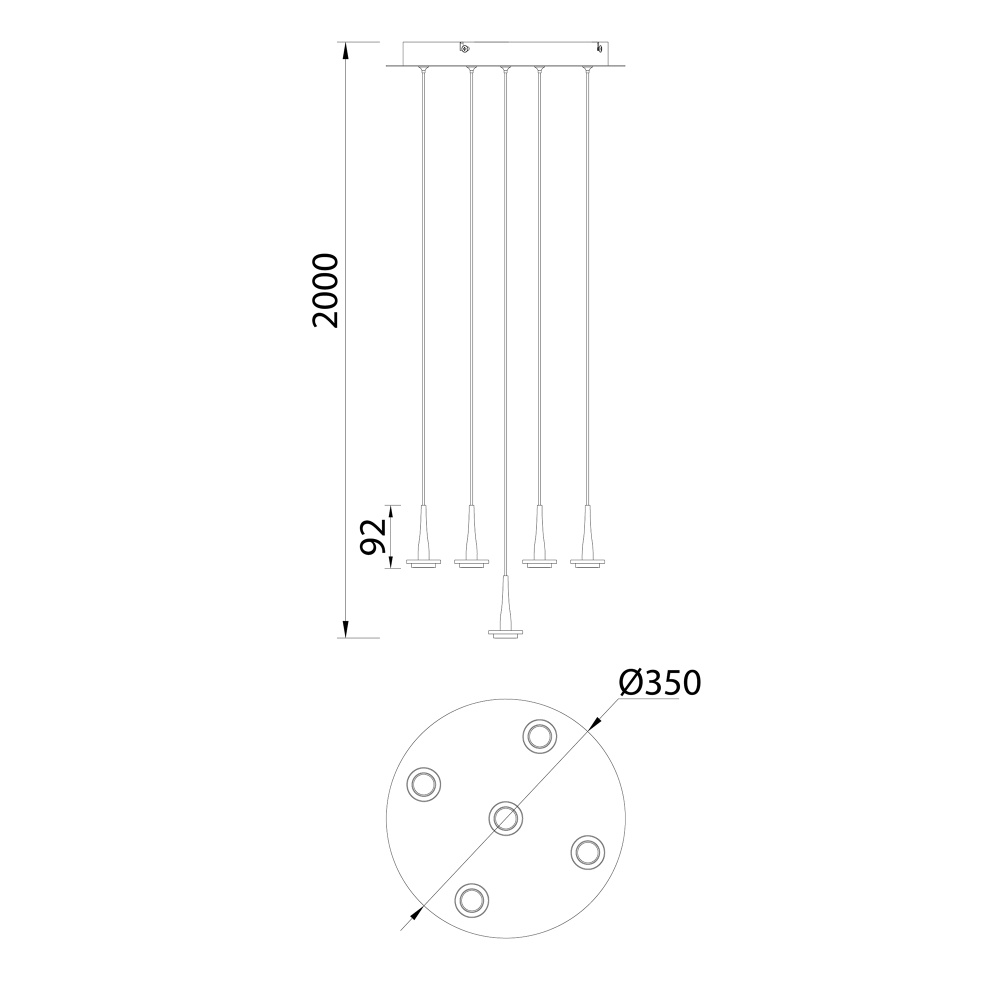 Люстра подвесная 35*211,2 см, 5*LED*5W, 3000K, Mantra Andromeda MAN8932+5PL (8942-8945), золотой