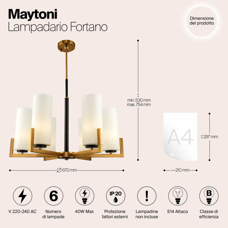 Люстра на штанге Maytoni Fortano MOD089PL-06BS, диаметр 67 см, латунь