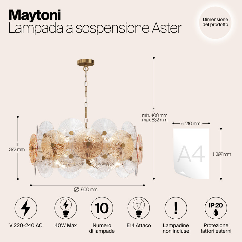 Светильник 80 см, Maytoni Aster MOD007PL-10G, золото
