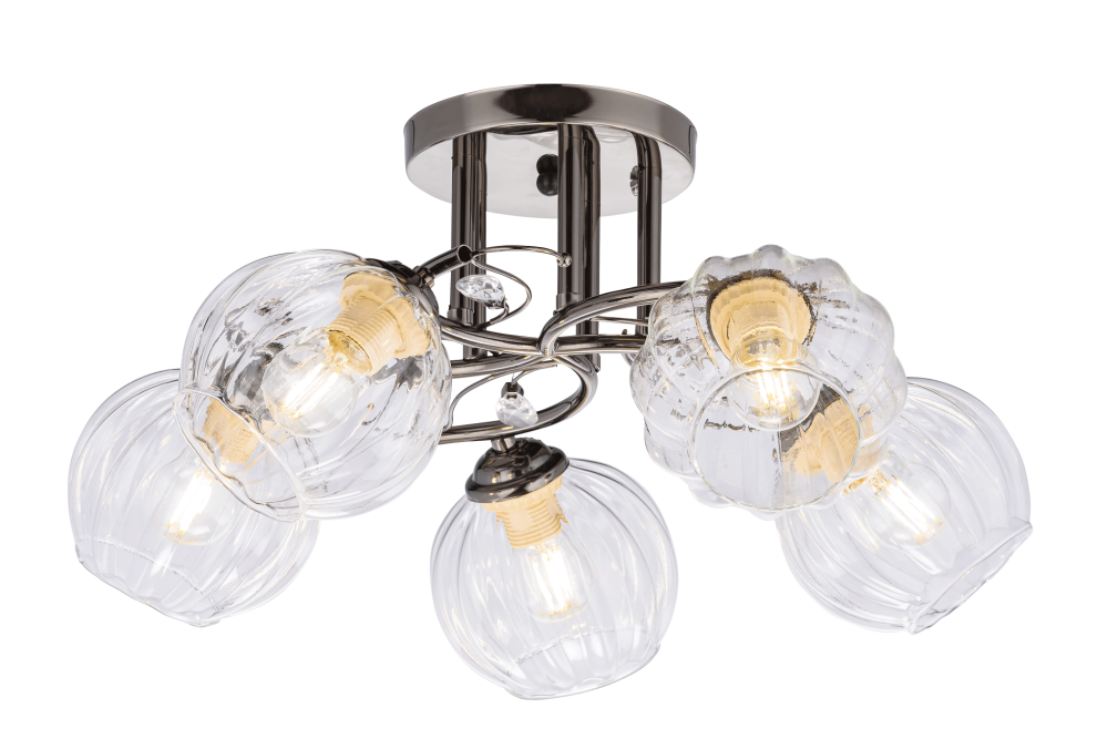 Люстра Ø500 x H250, мм, 5*40W (200W), PEARL BLACK (ЖЕМЧУЖНО-ЧЕРНЫЙ) Rilon 06382/5 PEARL BLACK