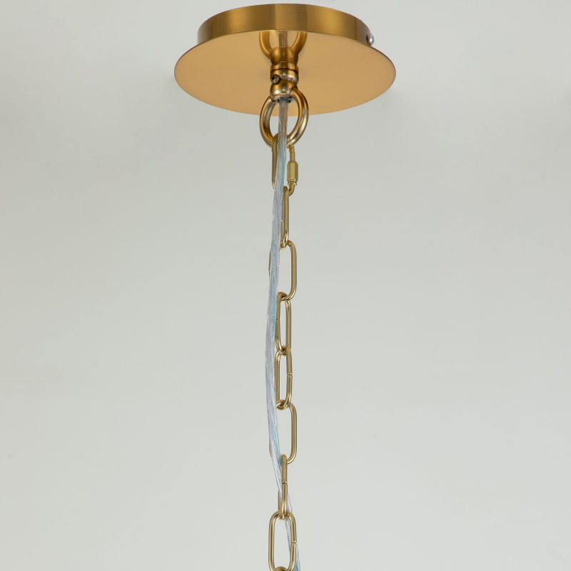 Подвесная люстра Favourite Ketten 2867-7P, D750*H430/1430, латунь, плафоны из велюровой ткани кремового цвета, декоративный элемент в виде латунных цепочек