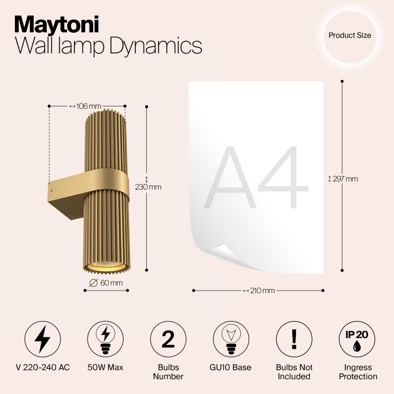 Светильник 22 см, Maytoni Dynamics MOD326WL-02MG, золото