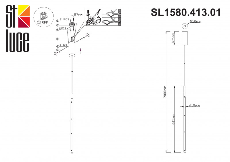 Светильник подвесной 5 см, 11W 3200K ST LUCE RALIO SL1580.413.01 Черный