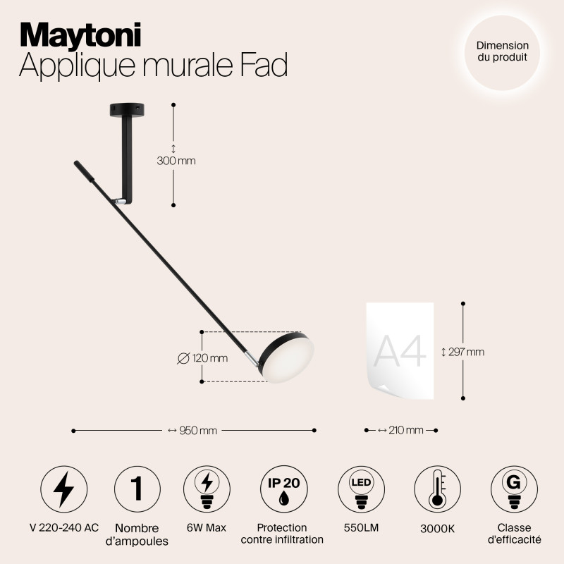 Светодиодный светильник 100 см, 6W, 3000K, Maytoni MOD070WL-L6B3K, черный