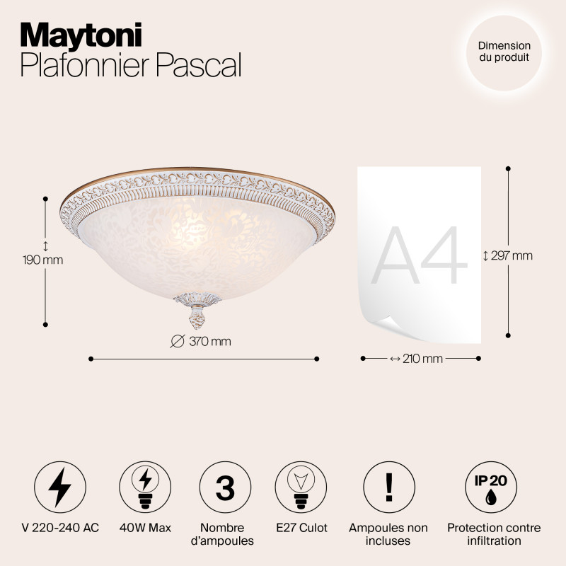 Светильник диаметр 37 см Maytoni C908-CL-03-W Белый, Золото