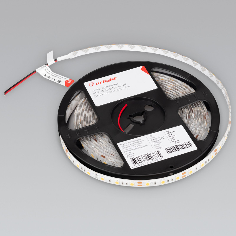 Лента герметичная RTW-SE-B60-10mm 12V Day4000 (14.4 W/m, IP65, 5060, 5m) (Arlight, 14.4 Вт/м, IP65) 015453(2). Цена указана за 5 метров. Продается кратно 5 метрам.