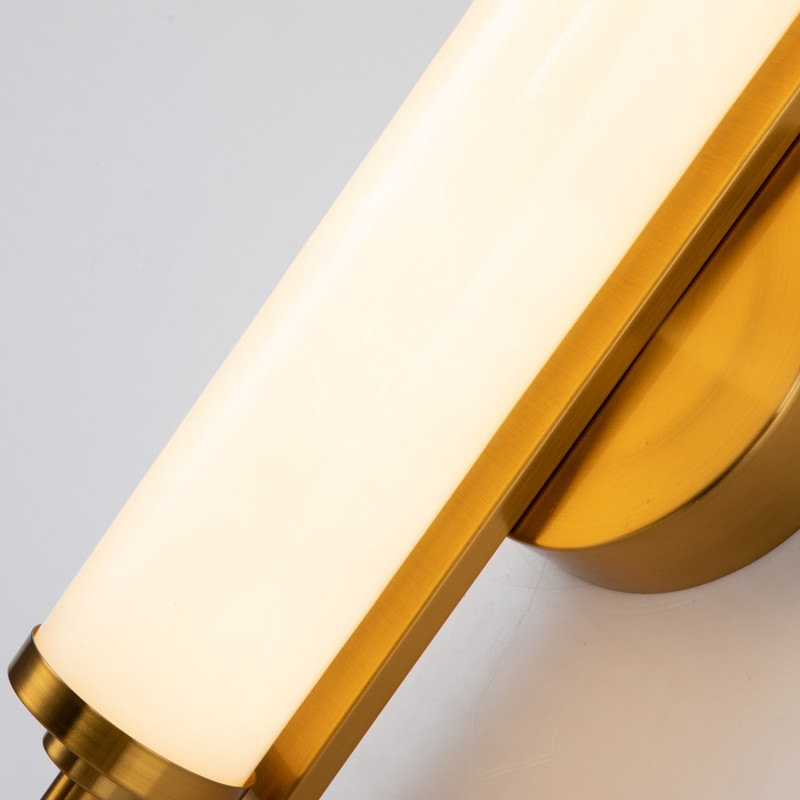 Бра Favourite Plunger 3011-2W, D105*W100*H500, латуни, плафон из искусственного белого мрамора, стеклянный декор по краям