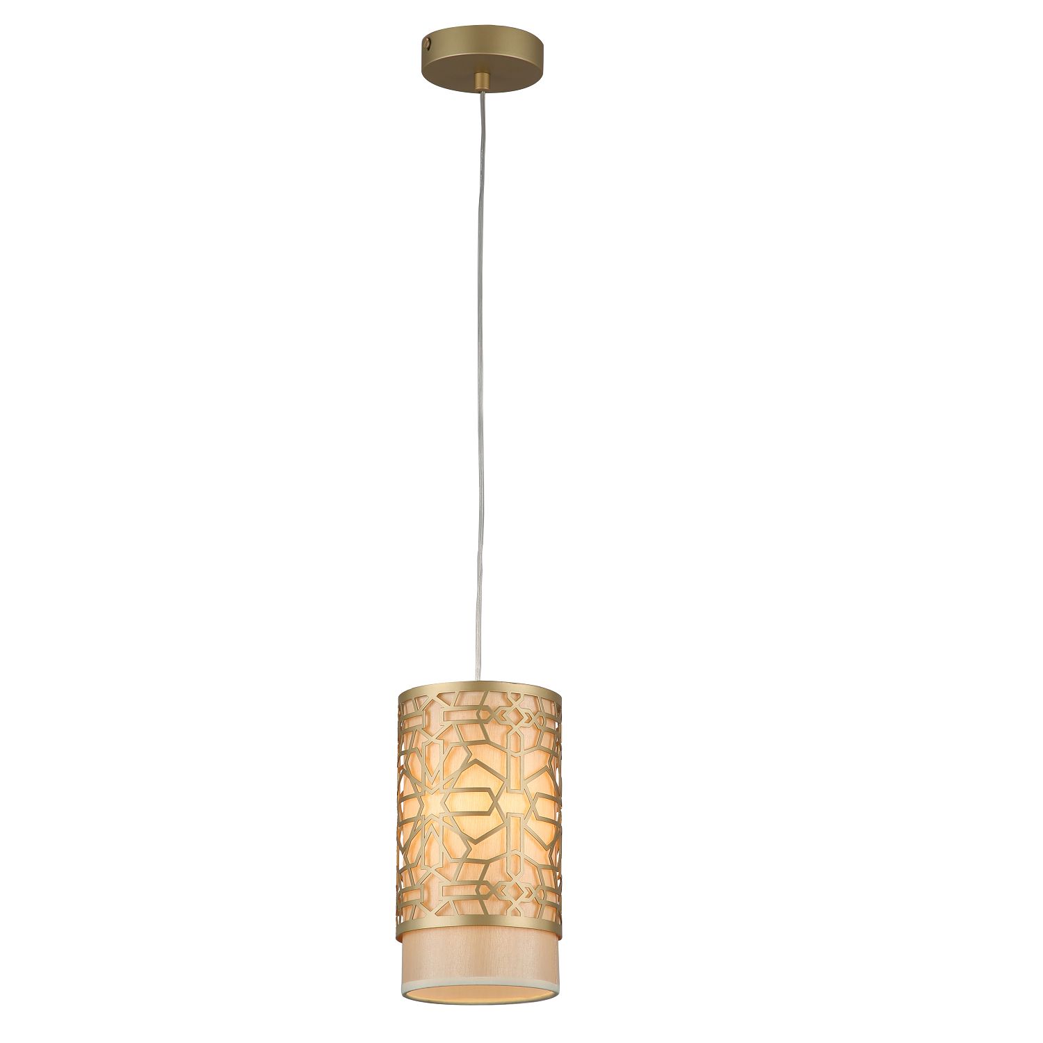 Подвес F-Promo Arabesco 2911-1P, D130*H230/1200, золота, внутренний плафон из бежевой ткани, внешний металлический декоративный плафон в марокканском стиле