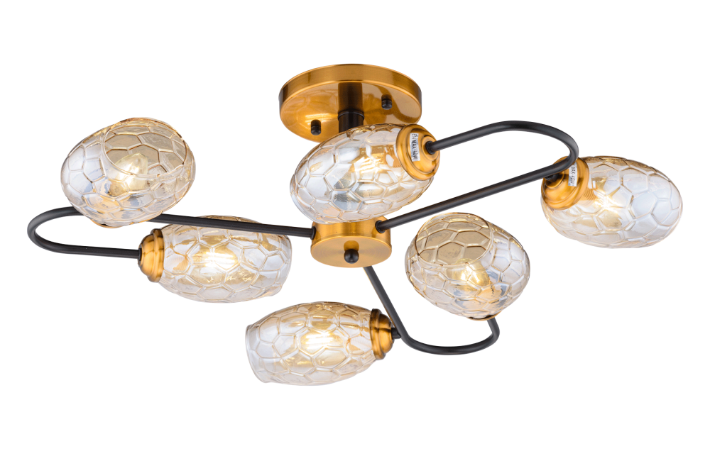 Люстра Ø680 x H195, мм, 6*40W (240W), BK+GOLD BRONZE (Чёрный+Золотая бронза) Rilon 06749/6 BK+GOLD BRONZE