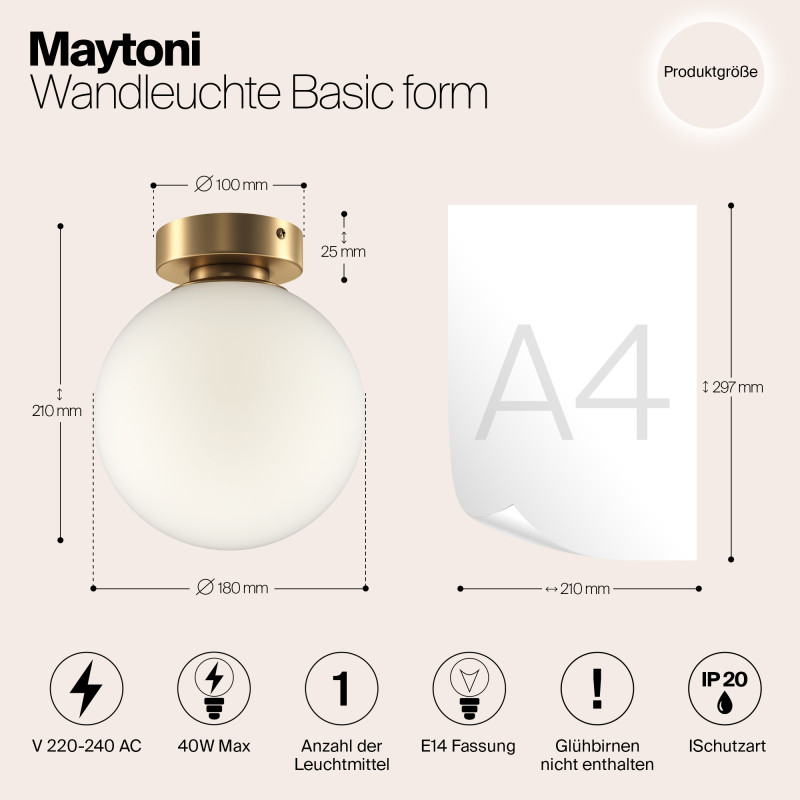 Светильник 18 см Maytoni Basic form MOD321WL-01G2, золото