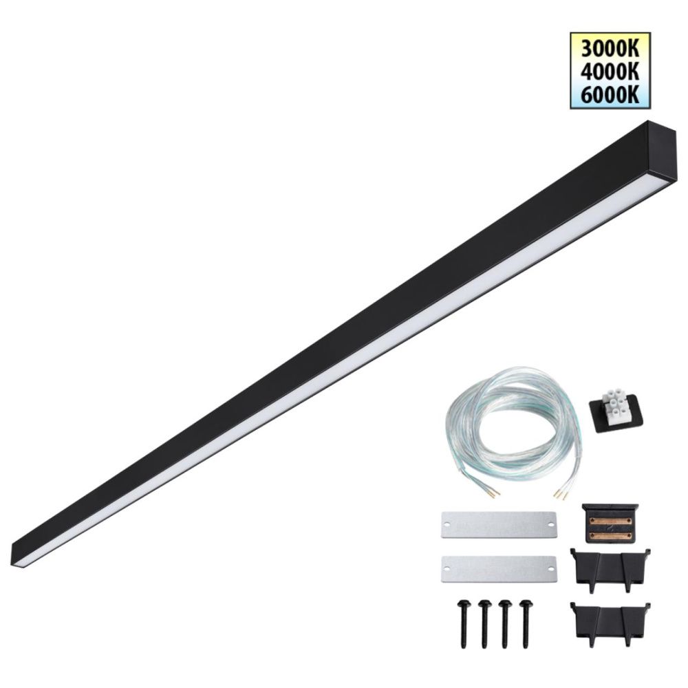 Светильник 180*4*6- см, 1*LED*60W, 3000/4000/6000K, Novotech Fatto Over 359607, черный,  линейный с переключателем цветовой температуры