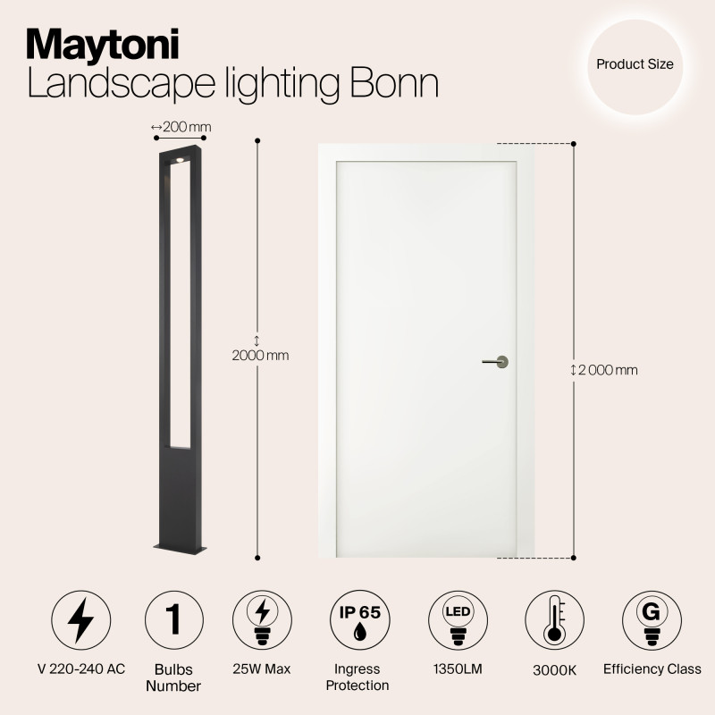 Светодиодный светильник 200 см, 25W, 3000K, Maytoni Bonn O425FL-L25GF, графит