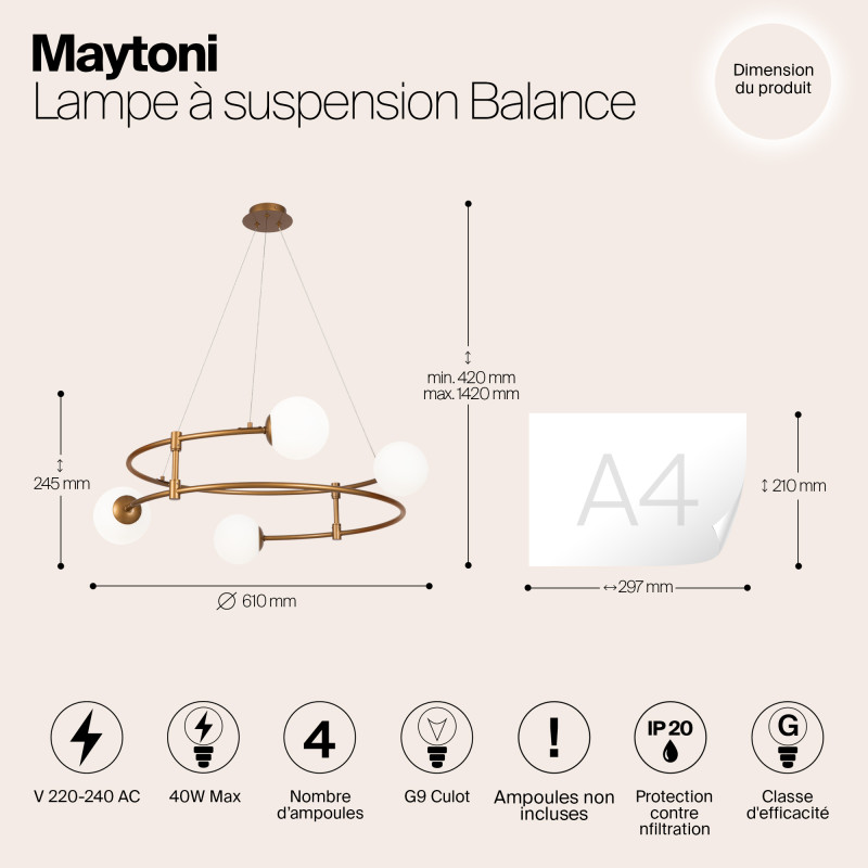 Светильник 61 см, Maytoni Balance MOD317PL-04G, золото
