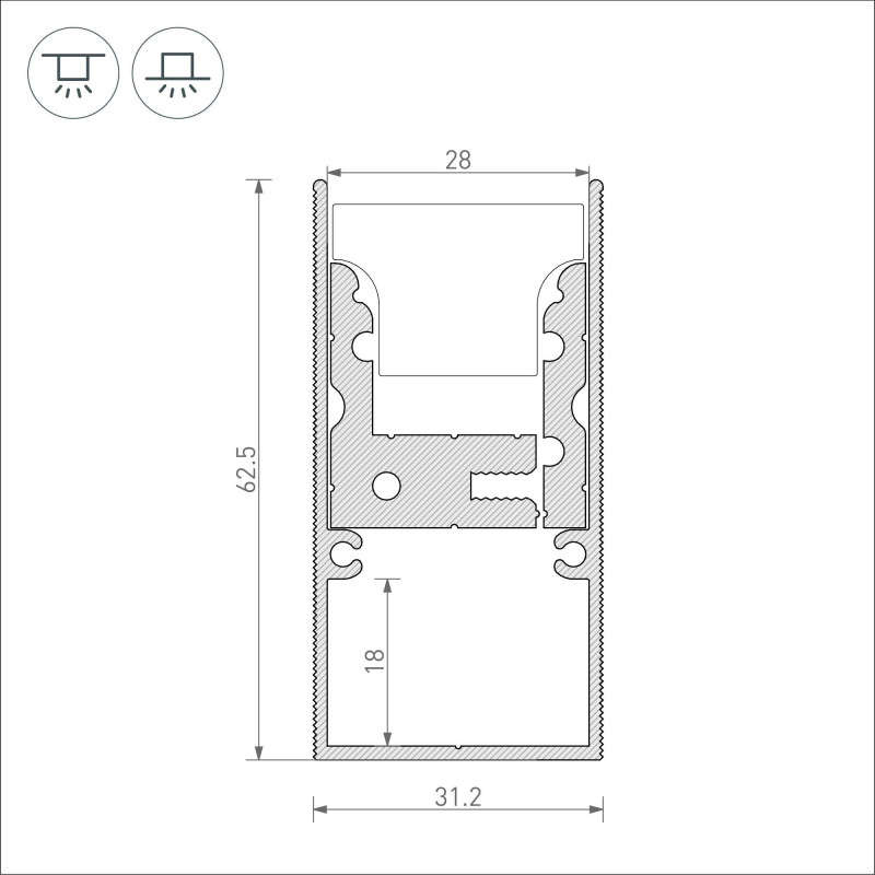 Профиль Arlight 039471 200*3,12*6,25 см. Цена указана за 2 метра. Продается кратно 2 метрам.  экран не требуется