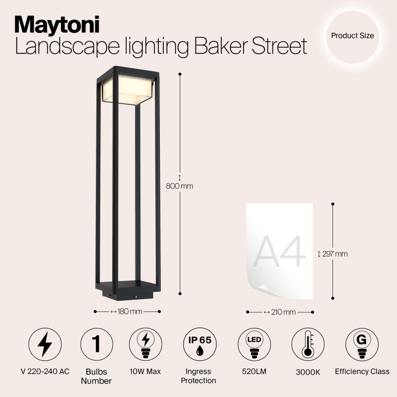 Ландшафтный светодиодный светильник Maytoni Baker Street O021FL-L10B3K