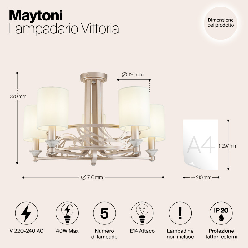 Потолочная люстра Maytoni Vittoria H004CL-05BG, кремовый, диаметр 71см