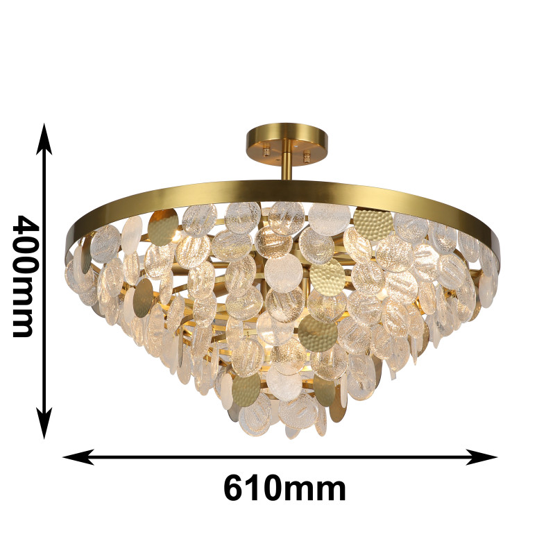 Подвесная люстра Favourite Vesuvius 2905-10P, D610*H245/400, каркас медного цвета, каскад из декоративных элементов, выполненных из белого и прозрачного стекла и металла в цвет каркаса