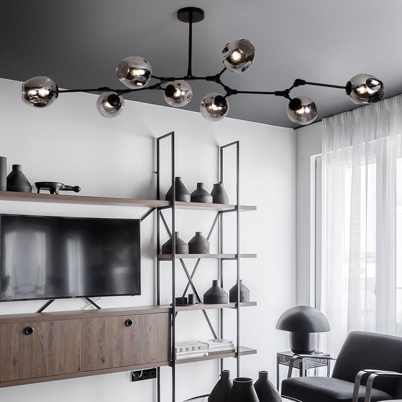 Люстра на штанге Адель Branching Bubble Chandelier L11 Black Amber 185*185*110 см, 11*E27*60W, ImperiumLoft 40,14, Чёрный