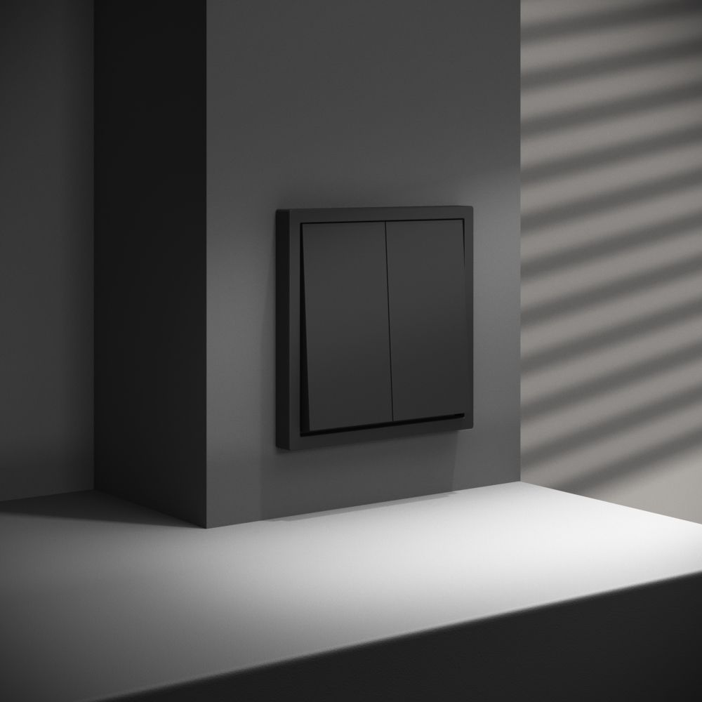 Перекрестный переключатель встраиваемый двухклавишный 10А, черный матовый Voltum S70 VLS020508, Пластик Soft touch