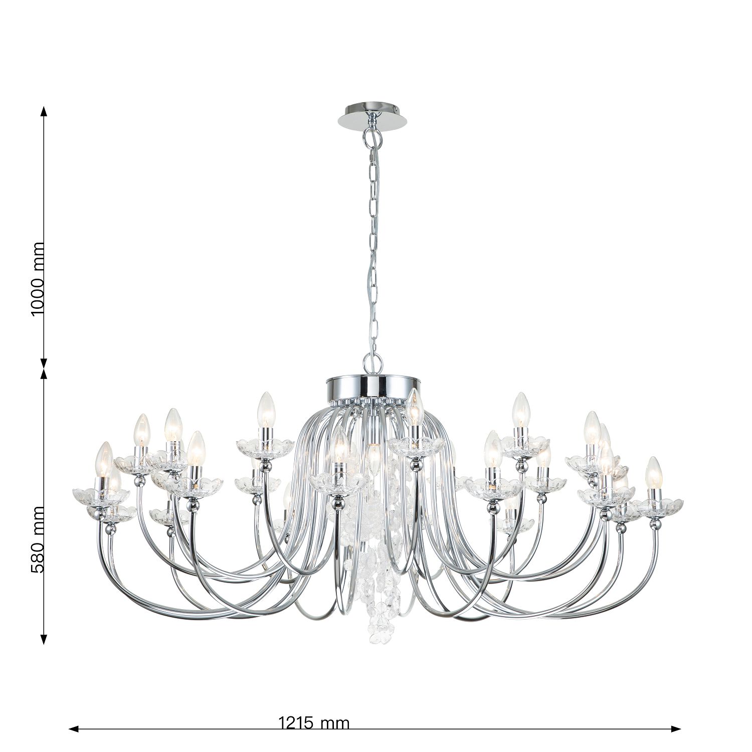 Подвесная люстра Favourite Bellis 2870-25P, D1215*H580/1580, хром, блюдца из прозрачного стекла, декоративные элементы из прозрачного стекла