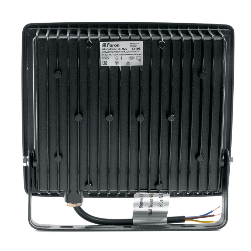 Прожектор светодиодный 2835 SMD 100W 6400K IP65  AC230V/50Hz, черный, LL-922 Feron 32103