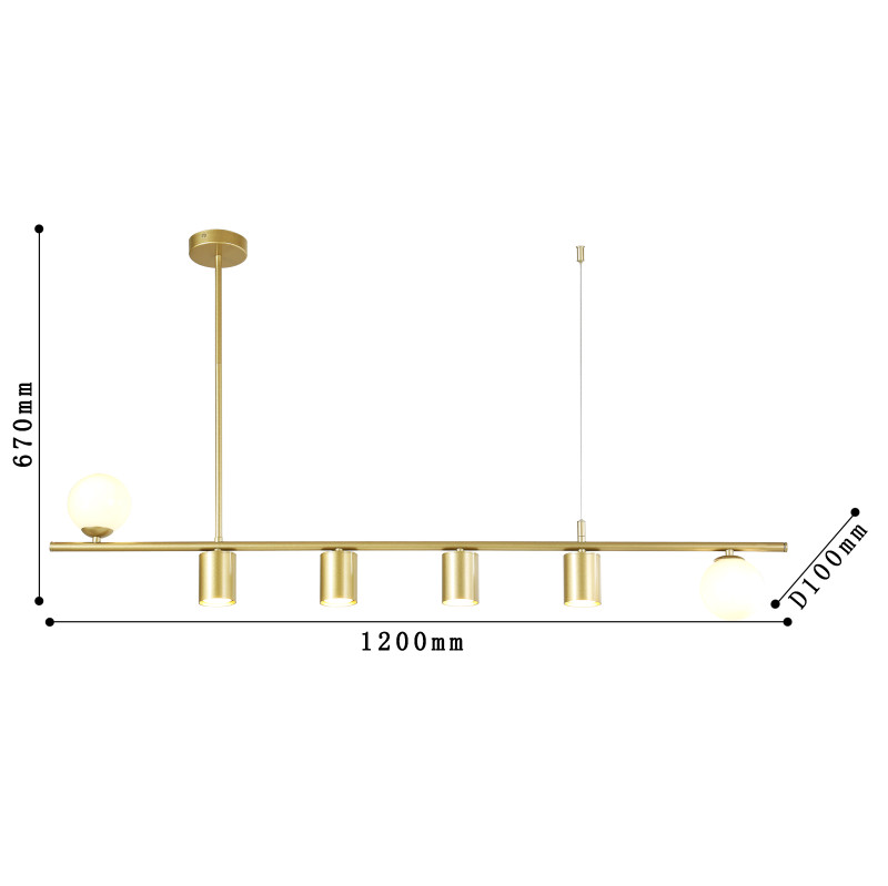 Подвесная люстра Favourite Frigus 4041-6P, L1200*W100*H670, золота, два вида плафонов из белого стекла и металла цвета золота, лампы G9 и GU10 можно менять