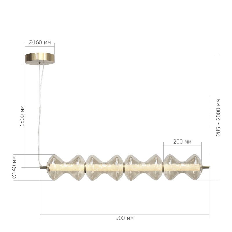 Подвесной светильник 90*14*-200 см, 1*LED, 22W, 3000K, ST-Luce Spine SL6136.223.01, золотой