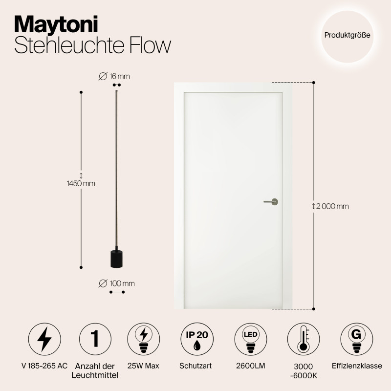 Светильник 145 см, 25W, 3000-6000K, Maytoni Flow MOD147FL-L20BK1, черный