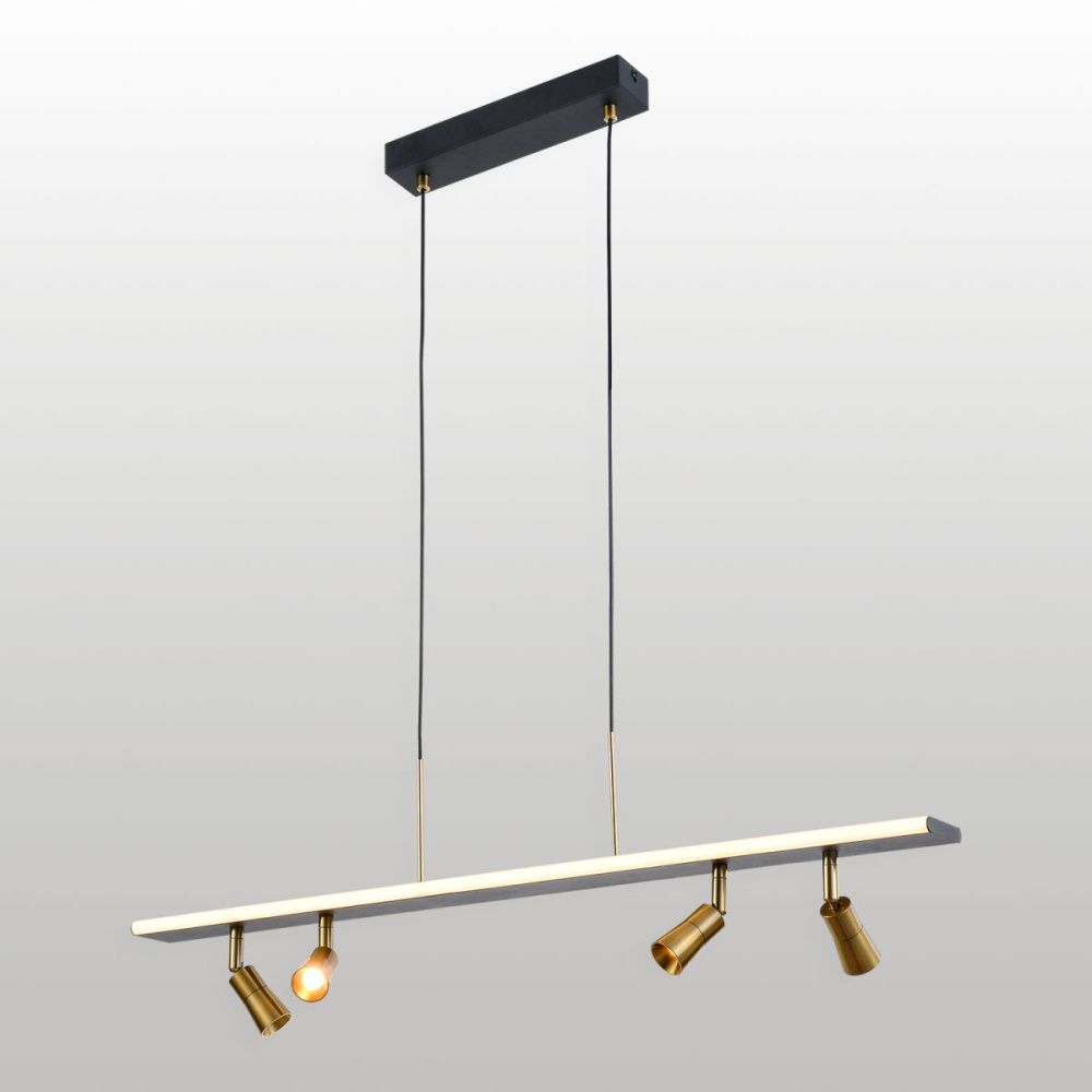 Линейный подвесной светильник 80 см, 42W, 3000K, Lussole LSP-4024, черный-латунь
