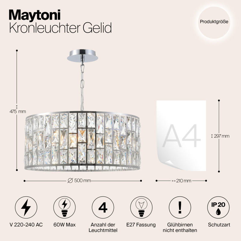 Светильник подвесной Maytoni Gelid MOD184-PL-04-CH, диаметр 50 см, хром