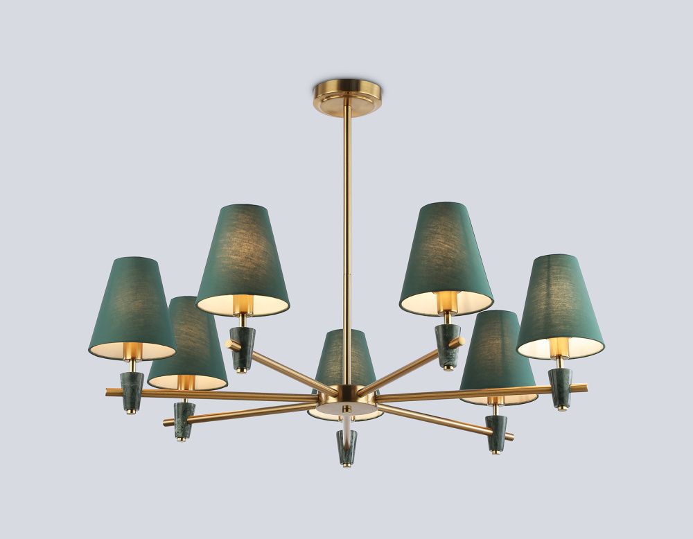 Люстра на штанге с абажурами и мрамором **25-58 см, 7*E14*40W, K, Ambrella Light High Light LH75053, латунь
