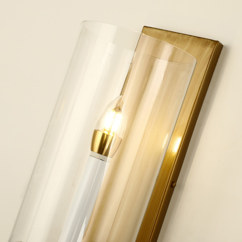 Бра Favourite Phialam 2956-1W, D180*W140*H370, каркас золотисто-коричневого цвета, плафон из прозрачного стекла