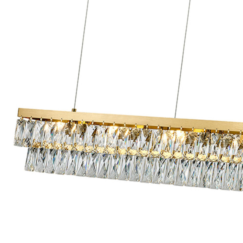 Подвесная люстра Favourite Magnitudo 4090-6P, L1200*W120*H175/1175, прямоугольный золота, плафон состоит из прозрачного хрусталя оригинальной формы, часть каркаса фиксируется тросиками для баланса